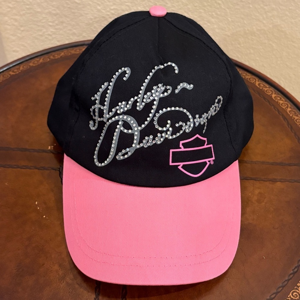 Harley-Davidson Black and Pink Rhinestone Cap One Size